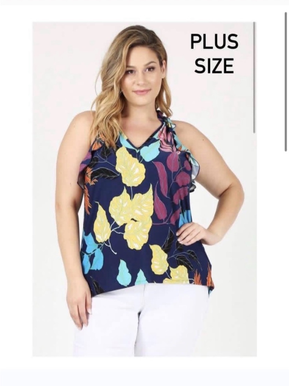 Plus Size Navy Floral Halter Tank Top